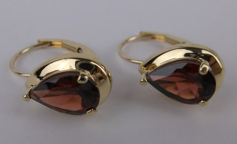 New Boxed 14kt Gold 2cttw Garnet Drop Earrings 2.36g