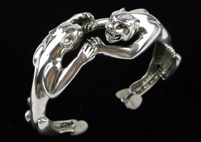 Mint BIG Navajo Ted Ott Sterling Silver Mountain Lion Cuff Bracelet