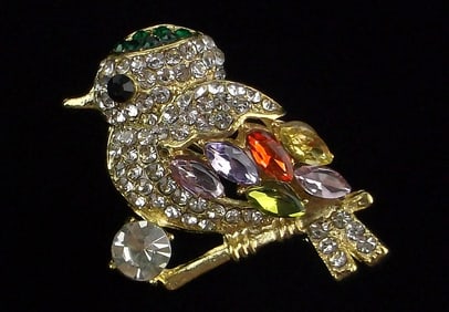Mint Vintage Rhinestone Bird Brooch