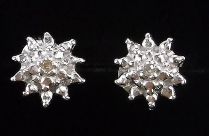 New Vintage Sterling Silver Diamond Earrings