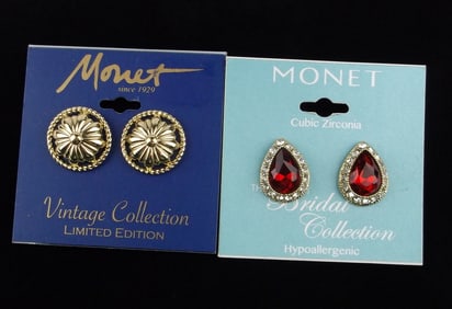 2 New Monet Rhinestone Earrings Sets Lot $48