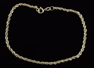 Mint Vint Italian Gold Over Sterling Rope Chain Bracelet 8"