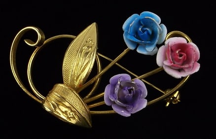 Mint Vintage 1960s Enameled Flower Brooch