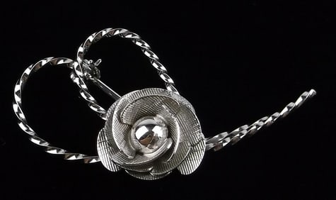 Mint 1960s DCE Sterling Silver Rose Flower Brooch