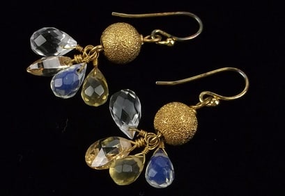 Mint Vintage Gold Over Sterling Crystal Gem Drop Earrings