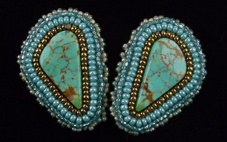Mint Vint Navajo Beaded Turquoise Earrings Large