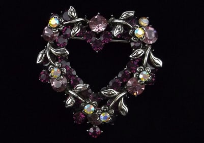 Mint Vintage Designer Rhinestone Heart Brooch