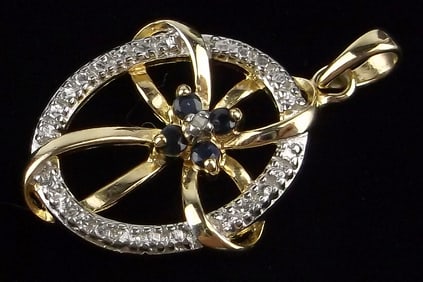 New Gold Over Sterling Diamond Sapphire Cross Pendant