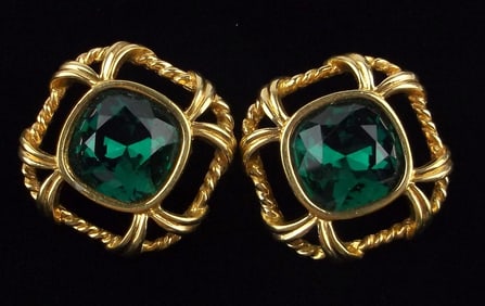 Mint Vintage Swarovski Crystal Swan Logo Earrings Signed