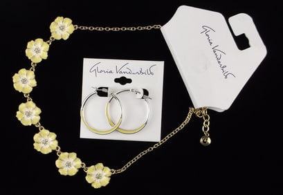 New Gloria Vanderbilt Rhinestone Necklace Earrings 20" $44