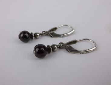 Mint Vintage Sterling Silver Garnet Drop Earrings
