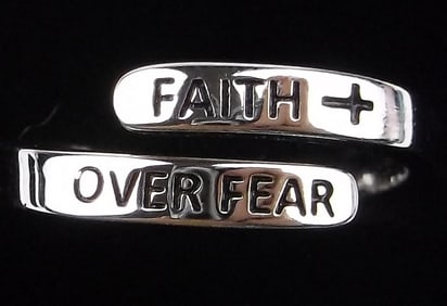 New Faith Over Fear Sterling Silver By Pass Ring Adjust 6-9