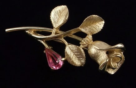 Mint Vintage Rhinestone Rose Brooch