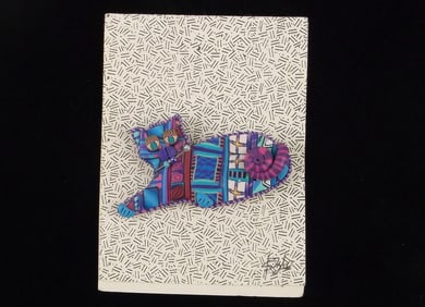 New Vint L Balombini Polymer Clay Cat Brooch Signed