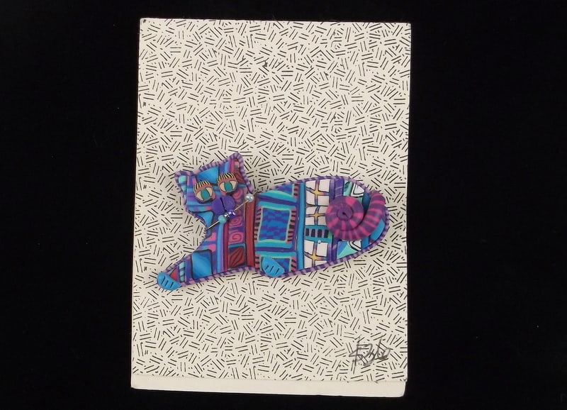 New Vint L Balombini Polymer Clay Cat Brooch Signed: new condition