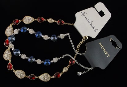 2 New Monet G Vanderbilt Rhinestone Necklace Lot 20" $60
