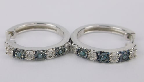 New Jane Seymour Sterling Silver Blue White Diamond Earrings