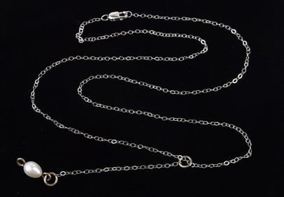 Mint Vintage Sterling Silver Pearl Drop Chain Necklace 18"