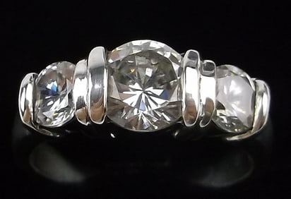 Mint Vintage Thick Sterling Silver 3 Stone Ring 7
