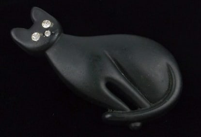 Stunning Large Crystal Eyes Black Cat Brooch