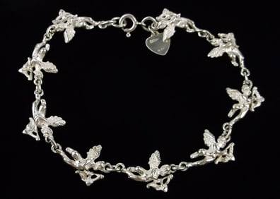 New Vintage Sterling Silver Cupid Angel Bracelet 8"