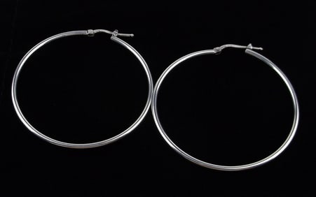 Mint Large Vintage Italian Sterling Silver Hoop Earrings