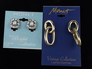 2 New Monet Rhinestone Earrings Sets Lot $42