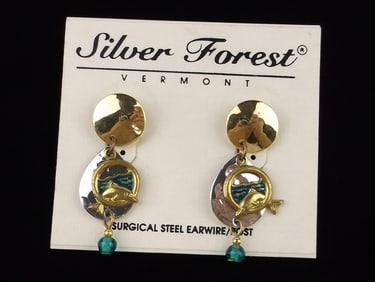 New Vintage Silver Forest Brass Silver Dolphin Earrings
