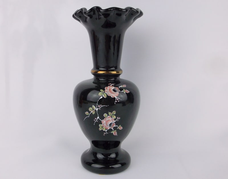 Mint Vint Fenton Hand Painted Black Amethyst Vase Signed (1 of 6)