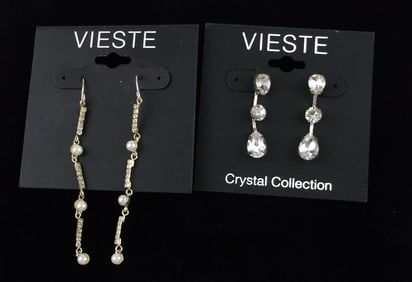 2 New Vieste Crystal Drop Earrings Sets Lot $34
