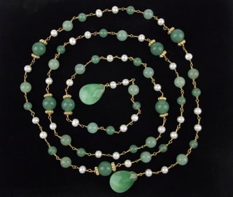 Mint Vintage 12kt GF Jade Pearl Necklace 42"