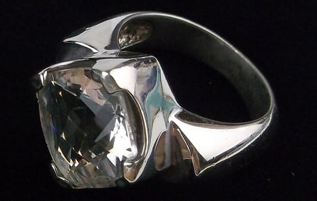 Stunning Big Sterling Silver 7ct White Topaz Ring 6.5