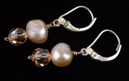 Mint Vintage Sterling Silver Pearl Crystal Drop Earrings