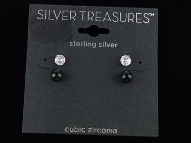 New Sterling Silver CZ and Onyx Earrings Sets $42