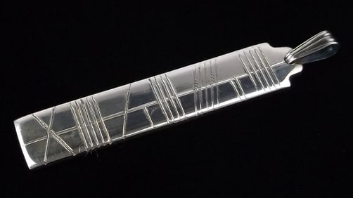 Mint Vintage Thick European Sterling Silver Bar Pendant