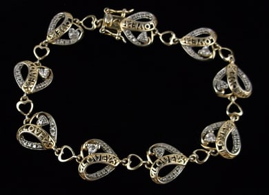 Stunning Vint Gold Over Sterling Love Tennis Bracelet 7.5"