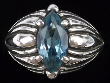 Mint Vint Thick Kabana Sterling Silver Blue Topaz Ring 7