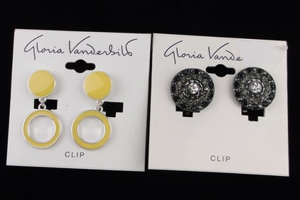 2 New Gloria Vanderbilt Rhinestone Earrings Sets Lot $34