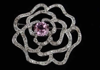 Mint Vintage Rhinestone Rose Brooch