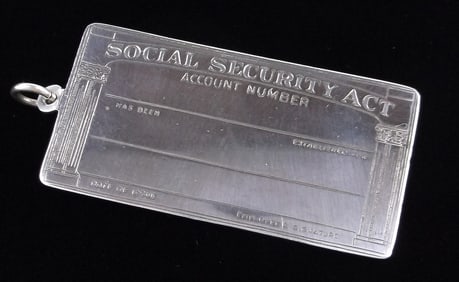 Mint Vint Large Caldwell Sterling Silver Social Security Pendant