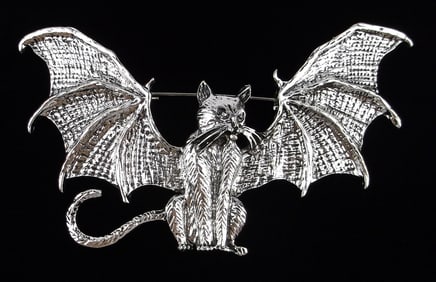 Big Mint Cat Bat Brooch