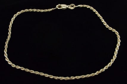 Mint Vint Italian Gold Over Sterling Rope Chain Bracelet 9.25"