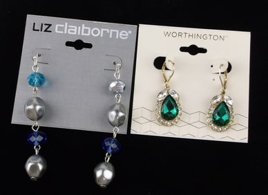 2 New Liz Claiborne Worthington Rhinestone Earrings Sets $36