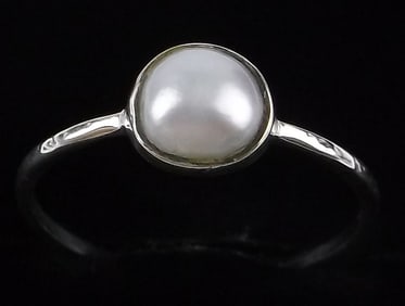 Mint Vintage Sterling Silver Pearl Ring 7