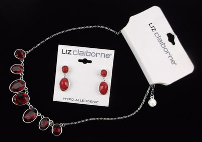 New Liz Claiborne Rhinestone Necklace Earrings Lot 20" $40