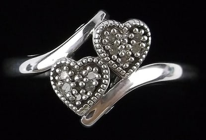 Mint Vintage Sterling Silver Diamond Heart Ring 7