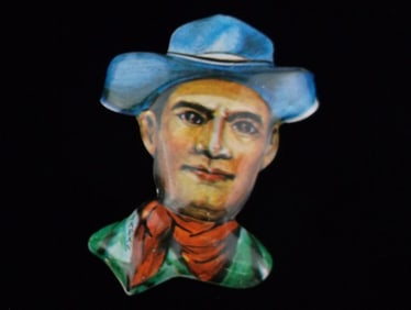 Mint Vintage 1960s Japan Tin Cowboy Brooch Badge