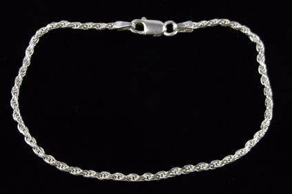 Mint Vintage Italian Sterling Silver Rope Chain Bracelet 7"