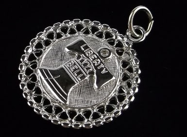 New Vintage 1960s Sterling Silver Liberty Bell Pendant