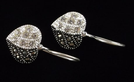 New Vintage Sterling Silver Heart Drop Earrings